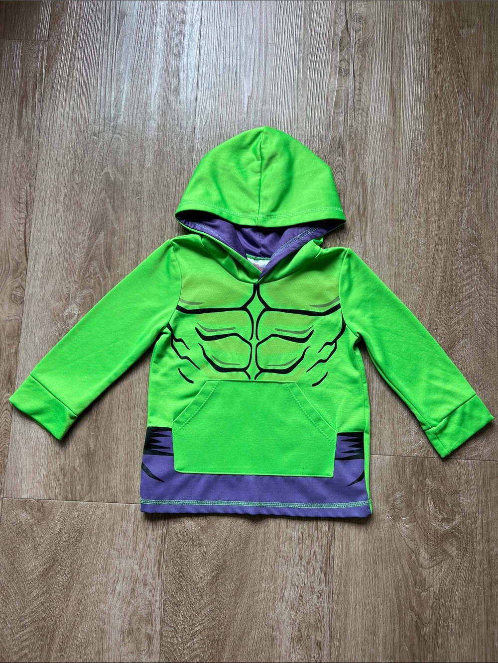 Marvel Toddler Boy Neon Green Hooded Hulk Sweatshirt with Muscle Graphic Size 4T